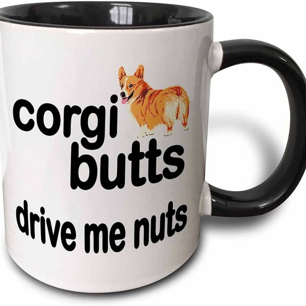 Corgi Butts Drive Me Nuts Two Tone Mug, 11 oz, Black
